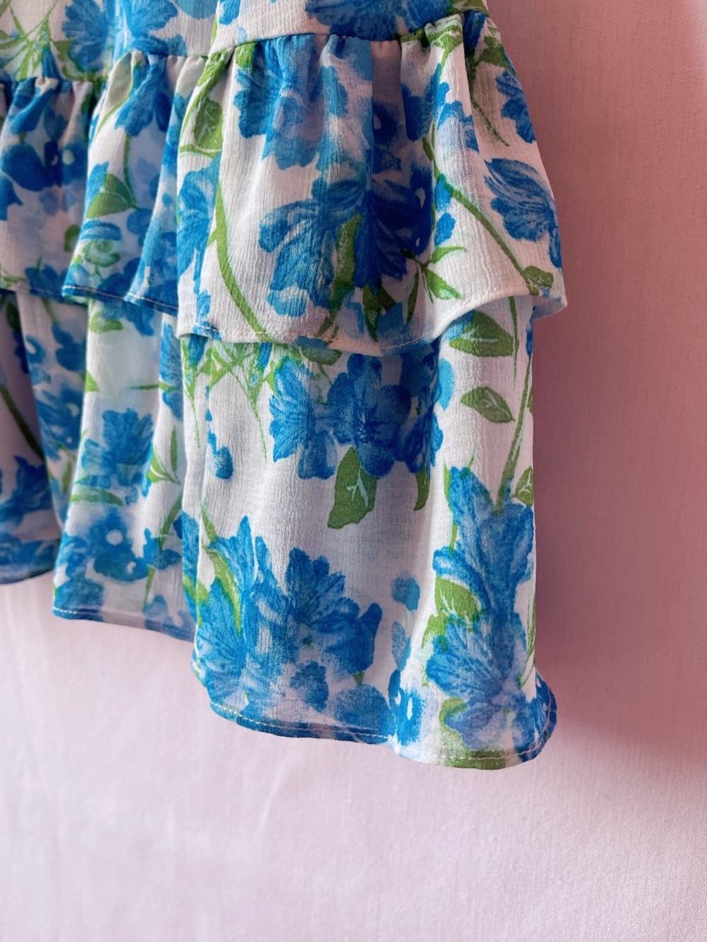 Lulus Glorious White and Light Blue Floral Print Ruffled Mini Dress 💐🩵🌿 - Picture 9 of 11